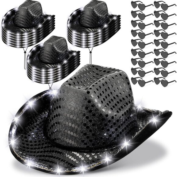 Bling it On: 18 Set LED Cowboy Hats & Heart Glasses for Halloween & Weddings - Picture 1 of 7